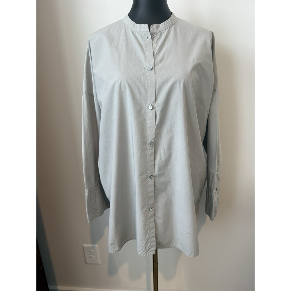 OSKA Women's Linen Band Collar Button Top Long Sleeve Sz 2 (US 8-10) Lagenlook